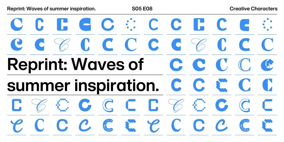 Cover of "Creative Characters" podcast episode 8, abstract design elements in a vibrant, layered composition.